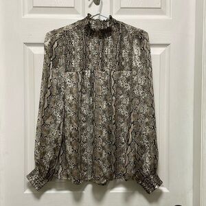 JOIE | Mock Neck | Peasant Blouse |Puff Long Sleeve |Smocked |Snakeskin |Size XS